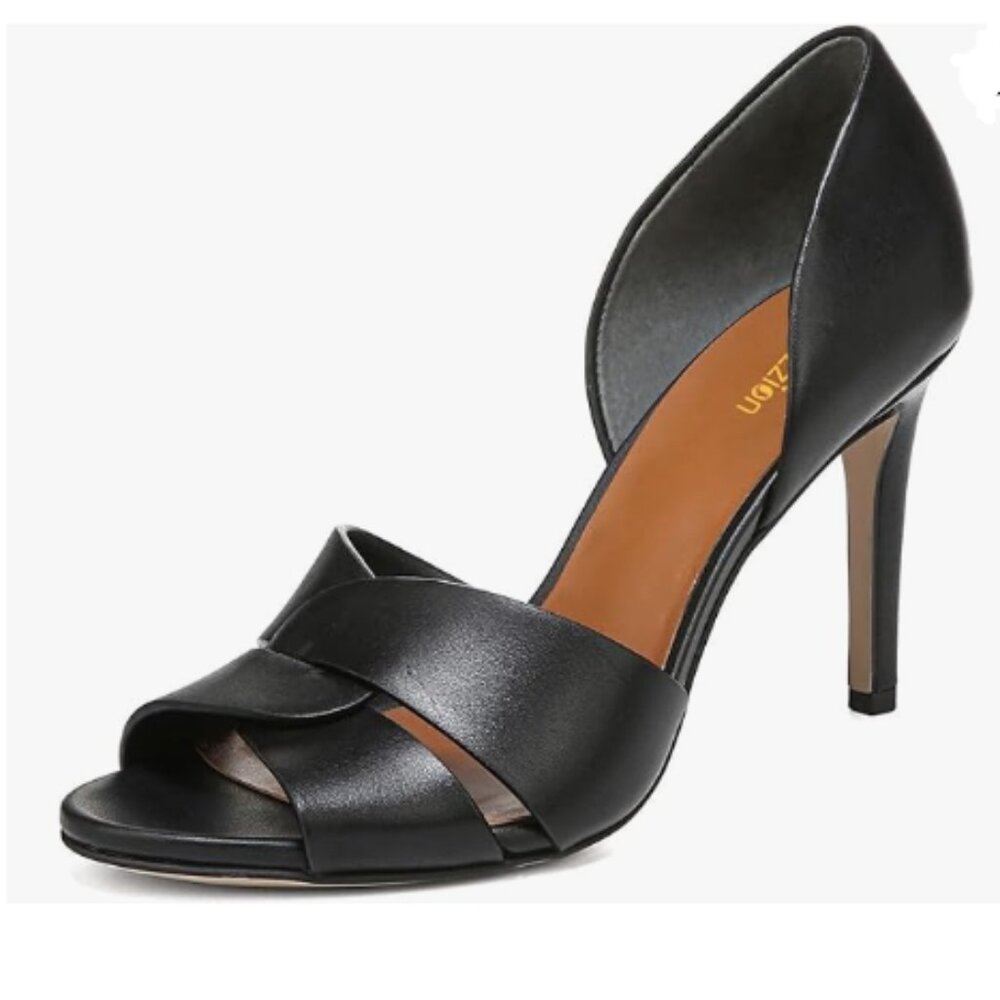 Pazzion Black Sexy Open Toe High Heeled D'Orsay Pumps Slip On Two Pieces Sandals